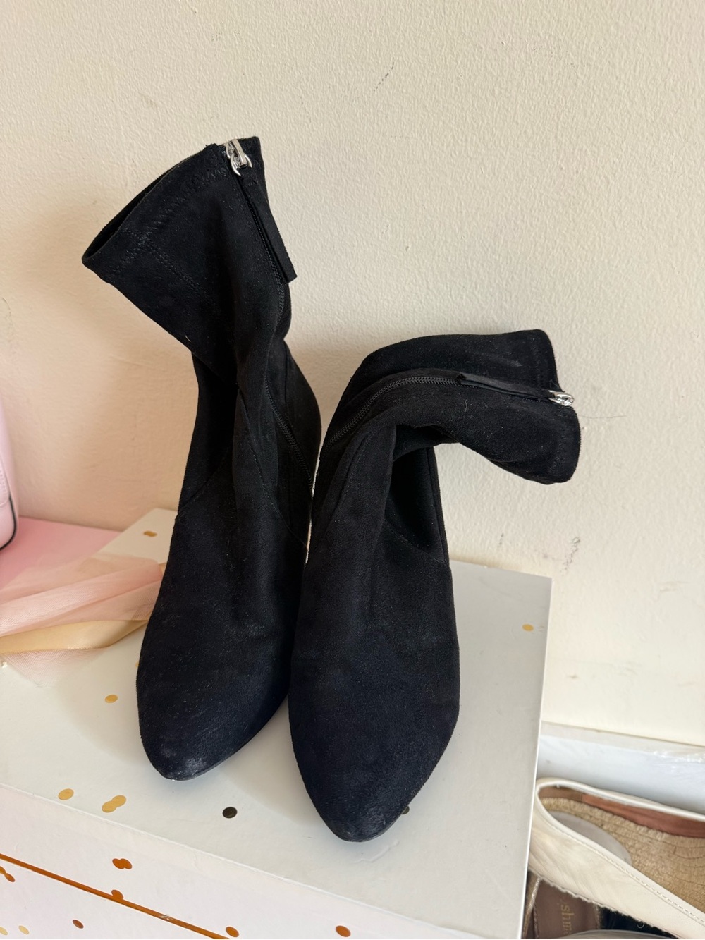 Zara Black Suede Pointed Ankle Boots with Side Zipper